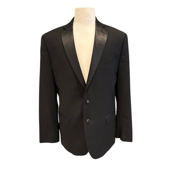 Calvin Klein Mens Black Wool Tuxedo Blazer Jacket 40R With Satin Lapel - Picture 1 of 11